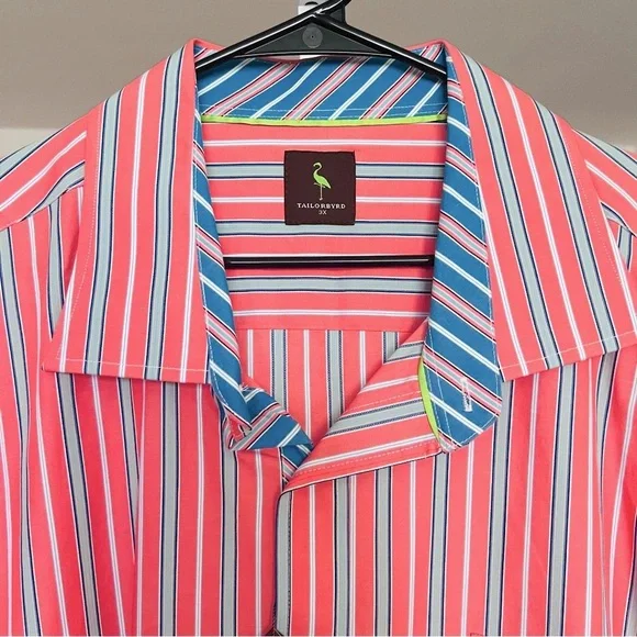 NWT Tailorbyrd Button Down Striped Shirt Salmon/Blue SZ 3X Casual Classic Preppy - Picture 6 of 7